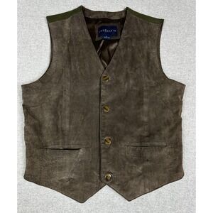 Chereskin Vest Mens Large Brown Leather Button Front Waistcoat Green Back